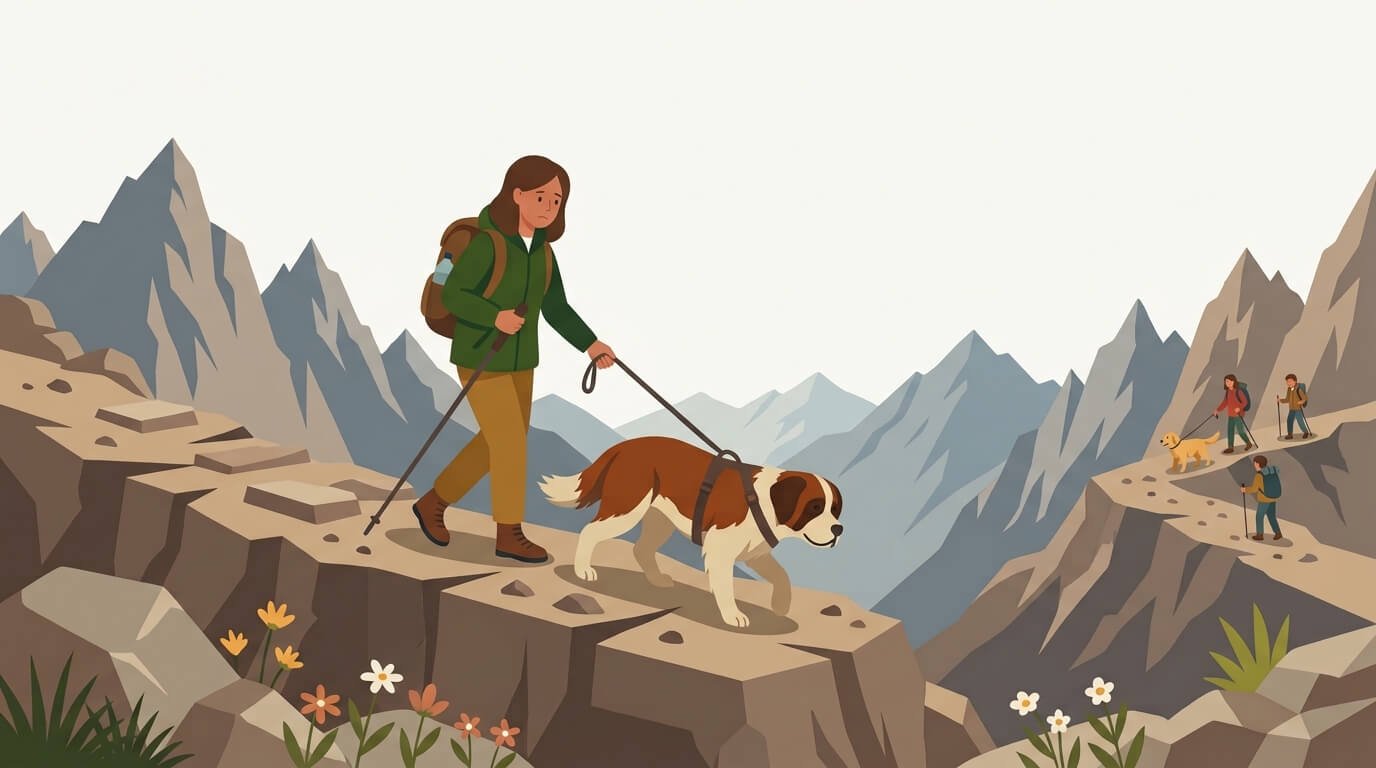 Illustration for dog walking safety showing an owner running cool water over a dog's burned paw pad.
