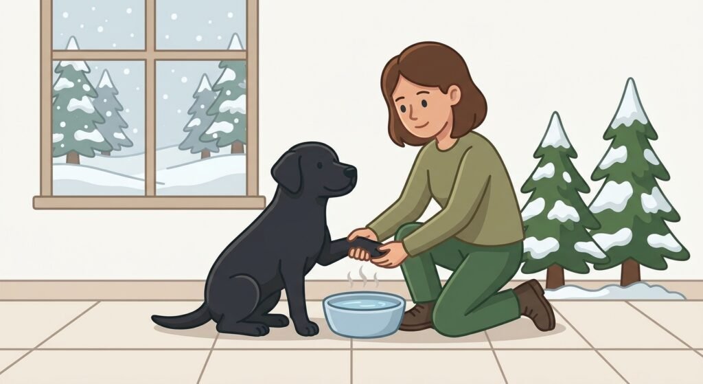Cartoon illustration of a dog owner testing hot pavement with their hand