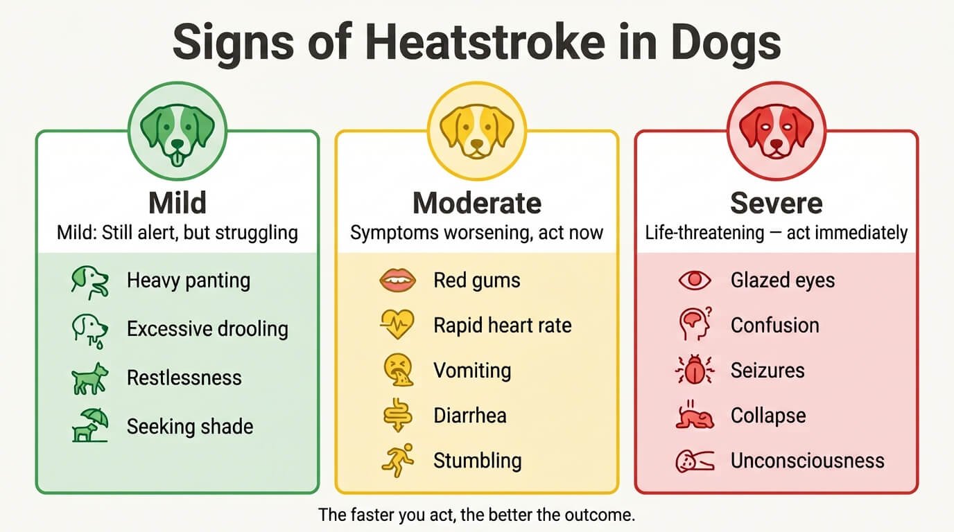 Signs of heatstroke in dogs infographic — hot car dangers for dogs
